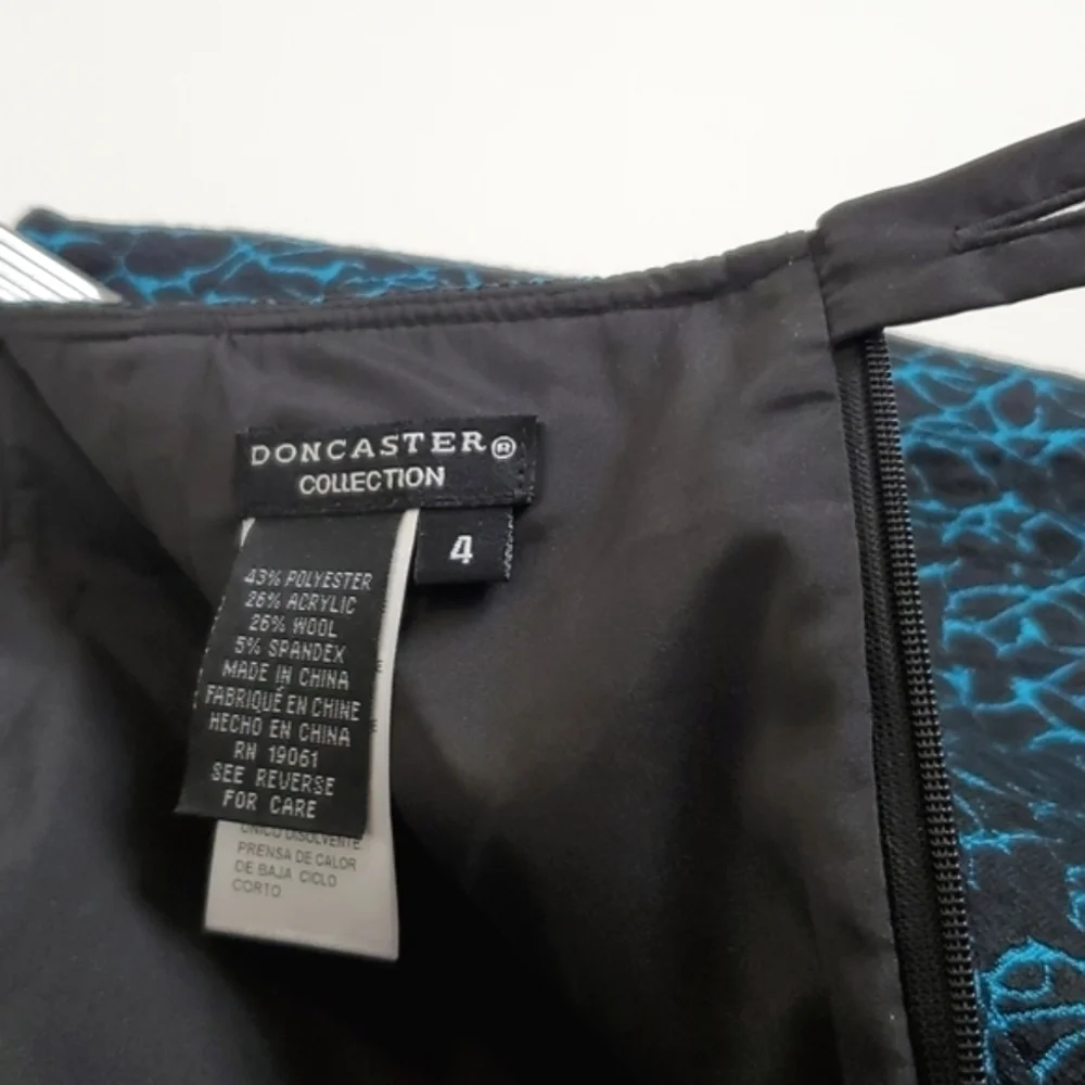 Doncaster Collection Black and Teal‎ Textured Wool Blend Pencil Skirt